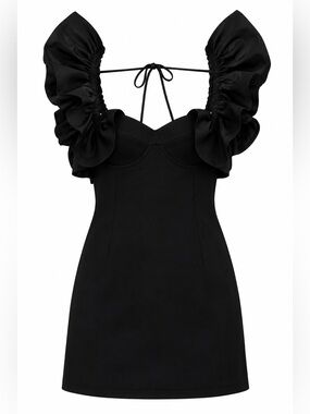 Zara Black Mini Dress with Dramatic Ruffle Shoulders